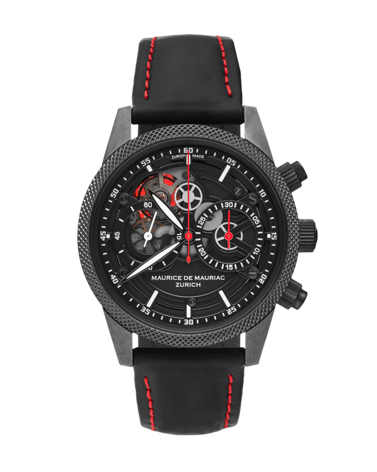 Skeleton Uhr mit Chronographen, mit Uhrenband aus Leder