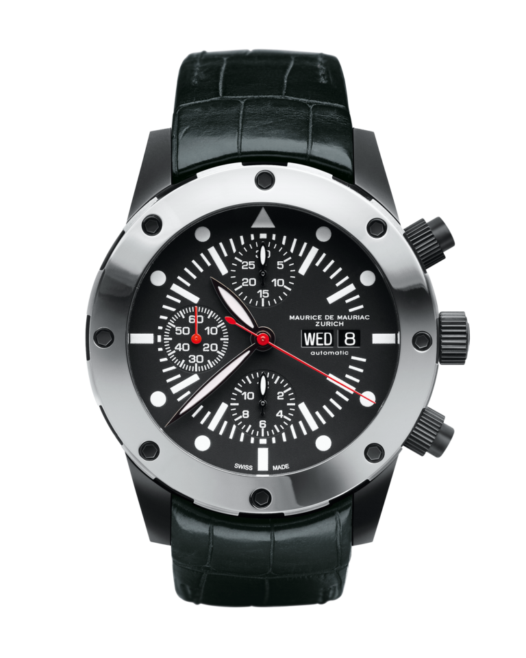 Chronograph Taucher Uhr mit dunklem Zifferblatt und Uhrenband aus Leder