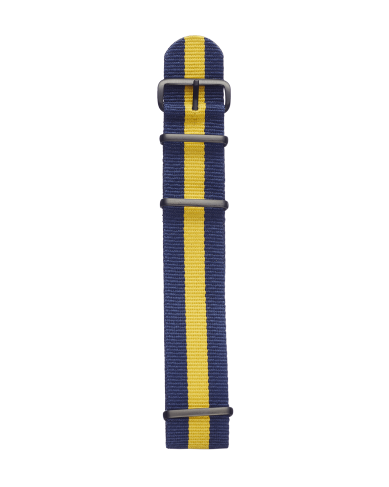 Textil Uhrenarmband gestreift in bau und gelb