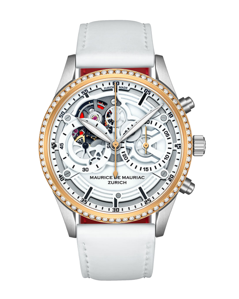 Skeleton Uhr. Limitiert auf 13 Stück und massives Rotgold (5N) Lünette mit 72 weissen Diamanten.