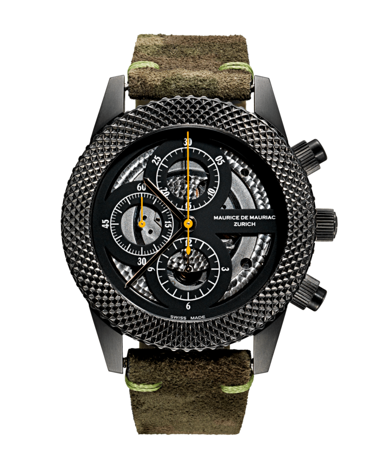 Chronographen Taucheruhr Skeleton in schwarz und Uhrenband aus Leder