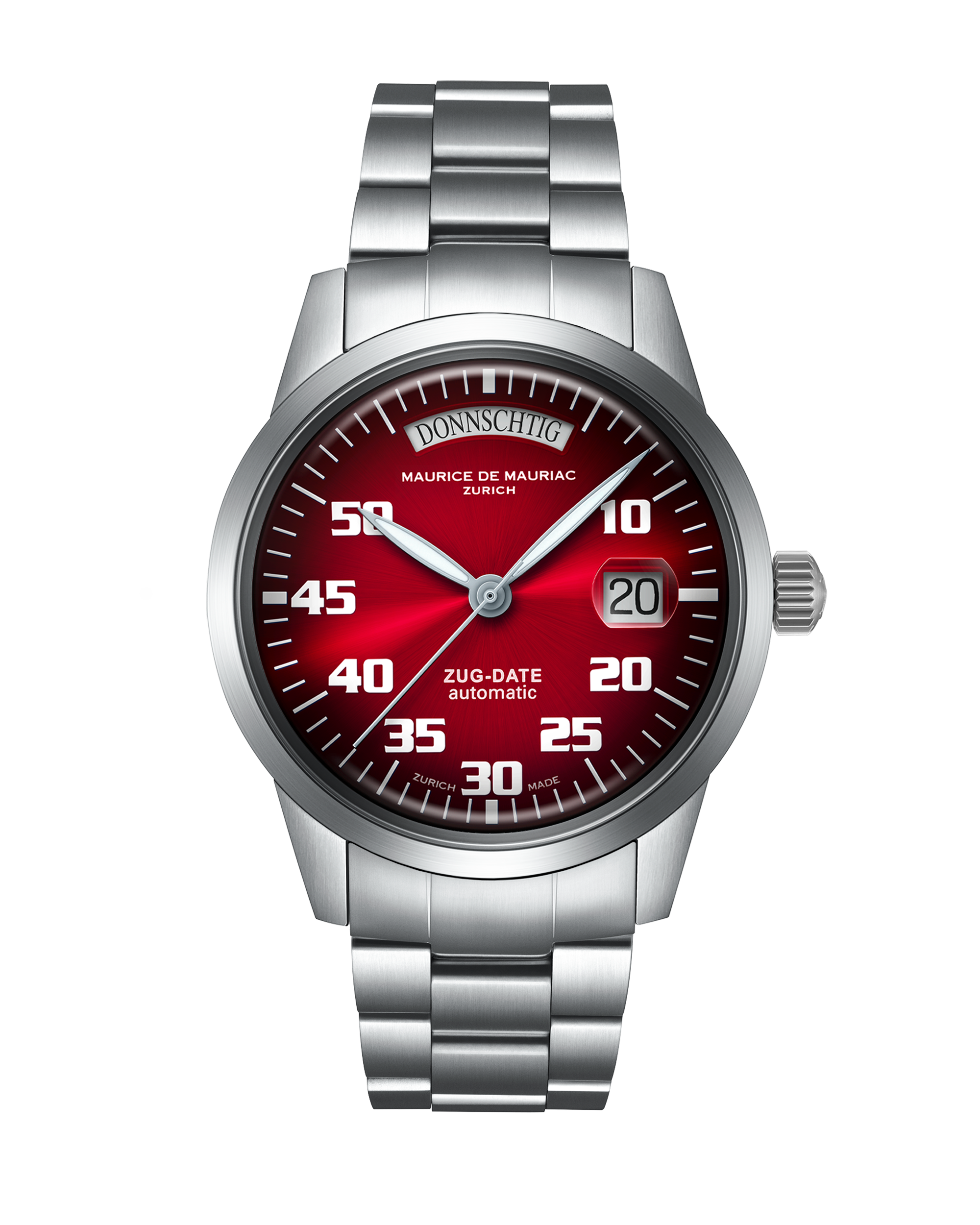 Automatic Modern: “Zug Date” Cherry Red with Steel Bracelet