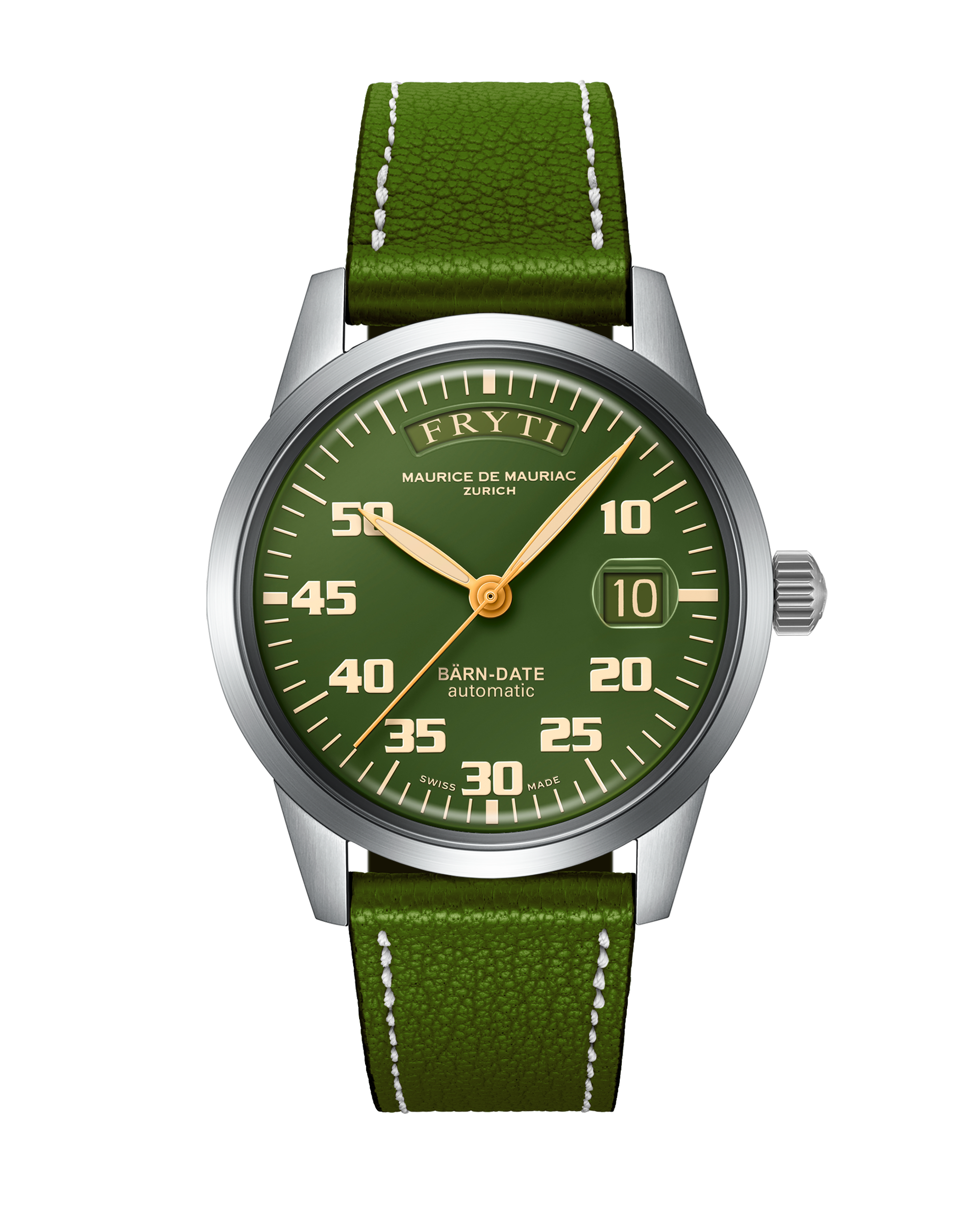 Automatic Modern: “BÄRN-DATE” Green with Leather Strap