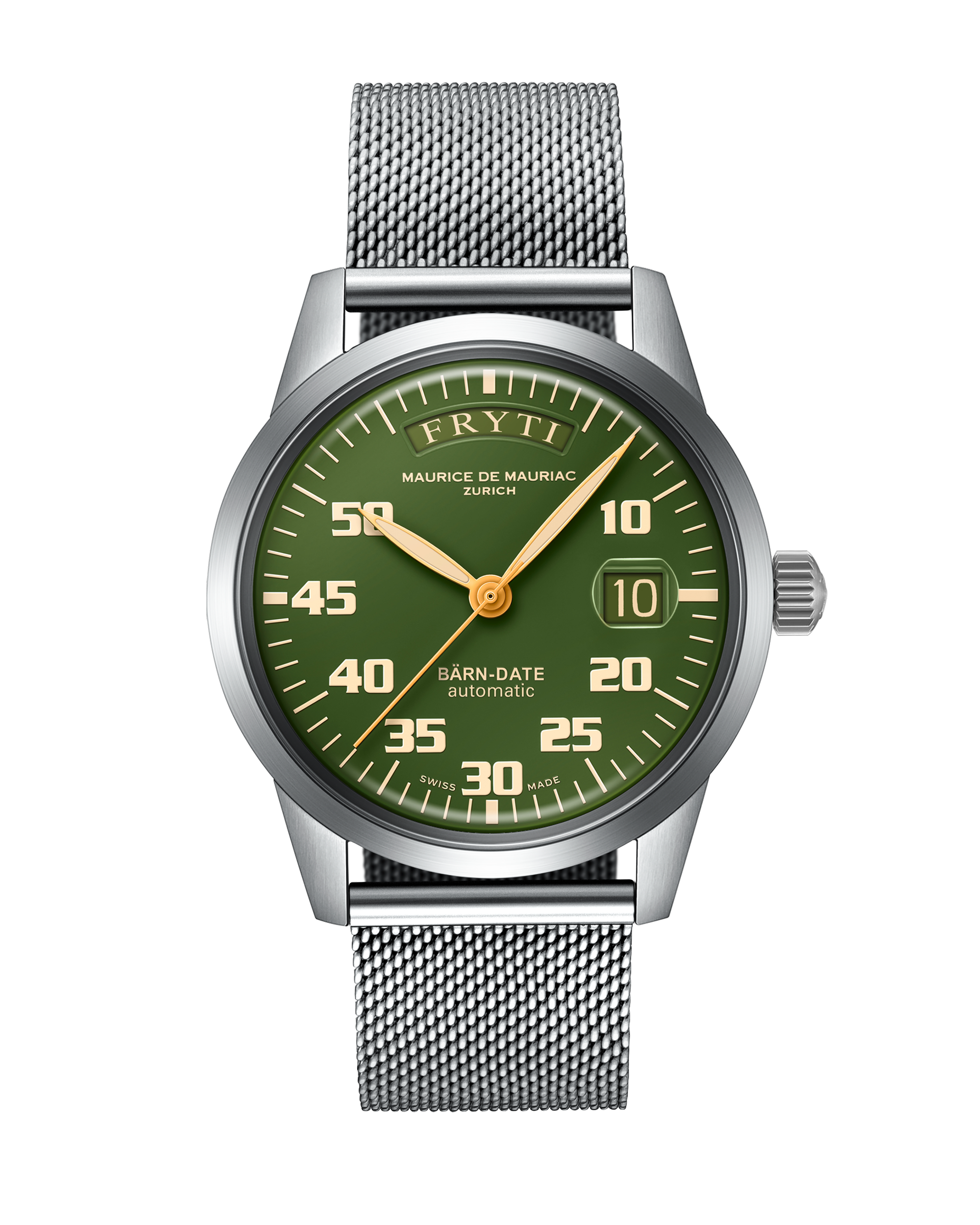 Automatic Modern: “BÄRN-DATE” Green with Milanese