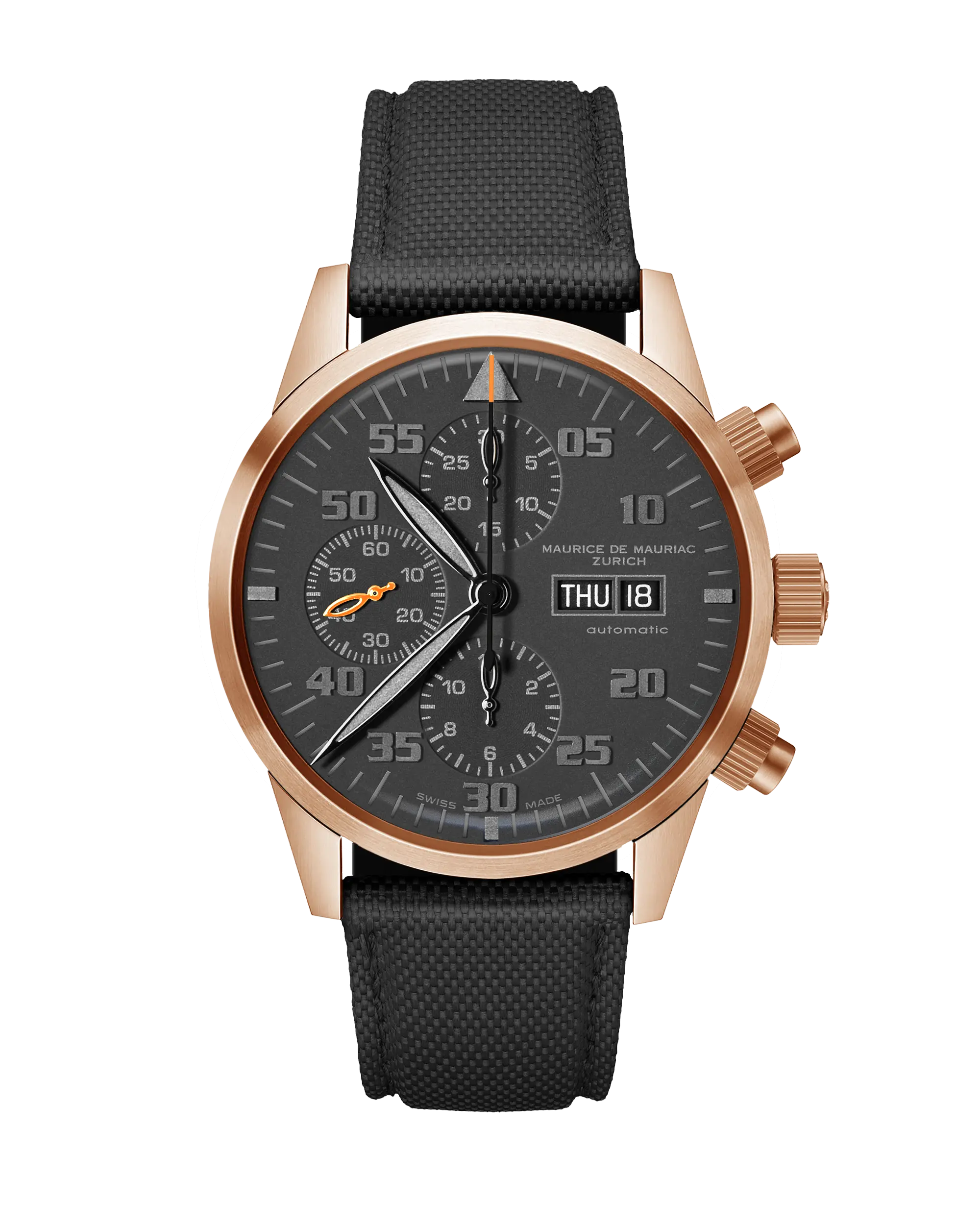 Zürcher Chrono Modern Bronze all Black | Orange Hand