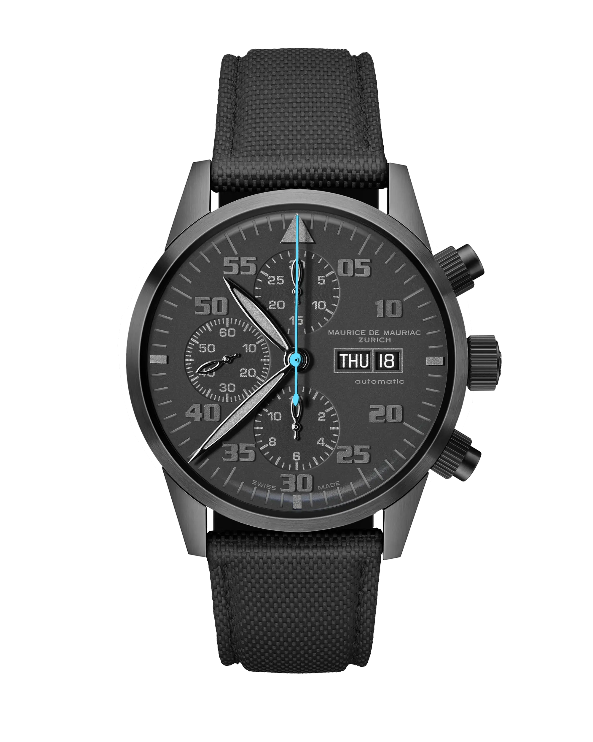 Zürcher Chrono Modern DLC all Black | Blue Hand
